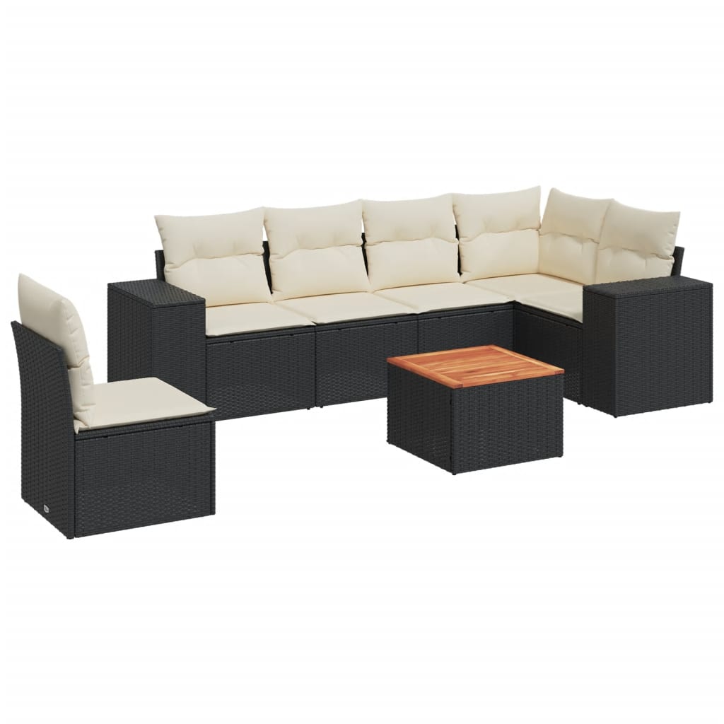 7 részes fekete polyrattan kerti ülőgarnitúra párnával 2