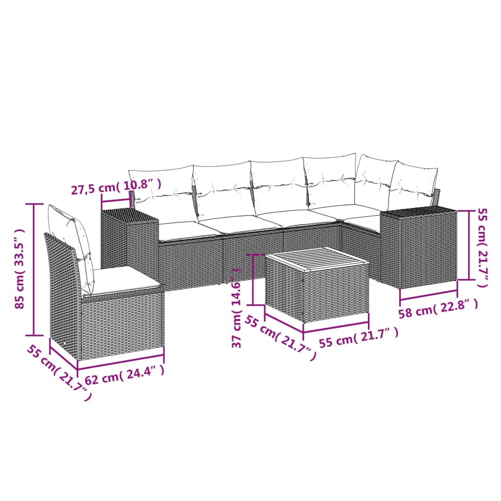 7 részes fekete polyrattan kerti ülőgarnitúra párnával 3