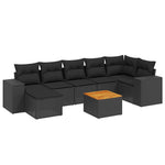 8 részes fekete polyrattan kerti ülőgarnitúra párnákkal 2
