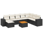 9 részes fekete polyrattan kerti ülőgarnitúra párnákkal 2