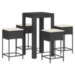 5 részes fekete polyrattan kerti bárszett párnával 2