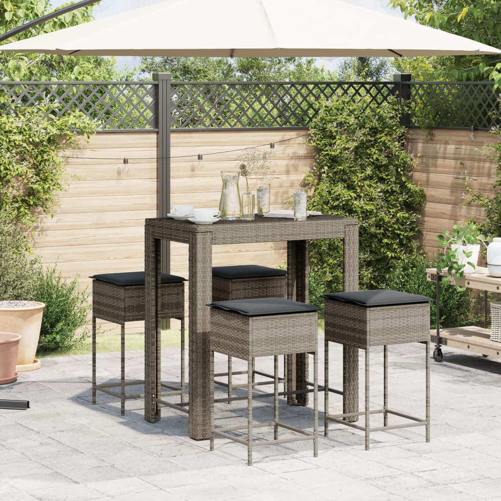 5 részes szürke polyrattan kerti bárszett párnákkal 3