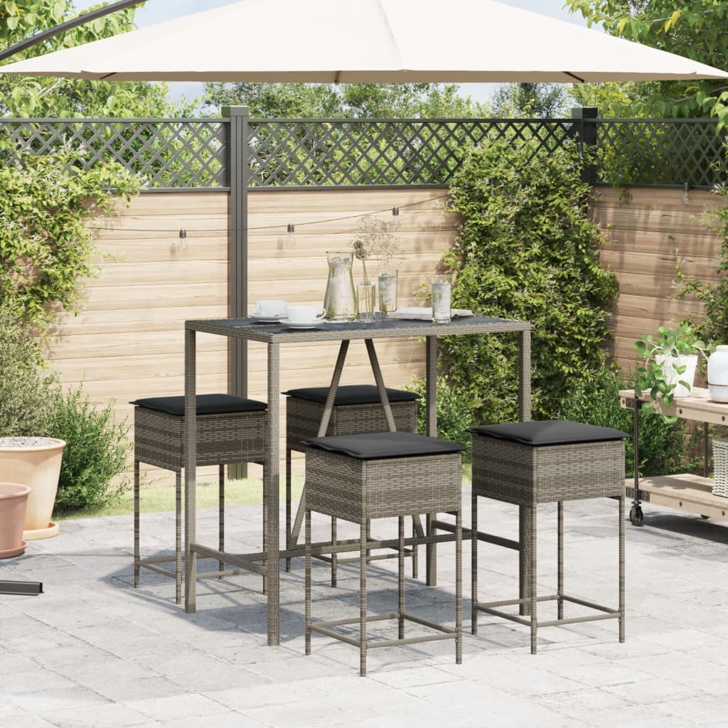 5 részes szürke polyrattan kerti bárszett párnákkal 3