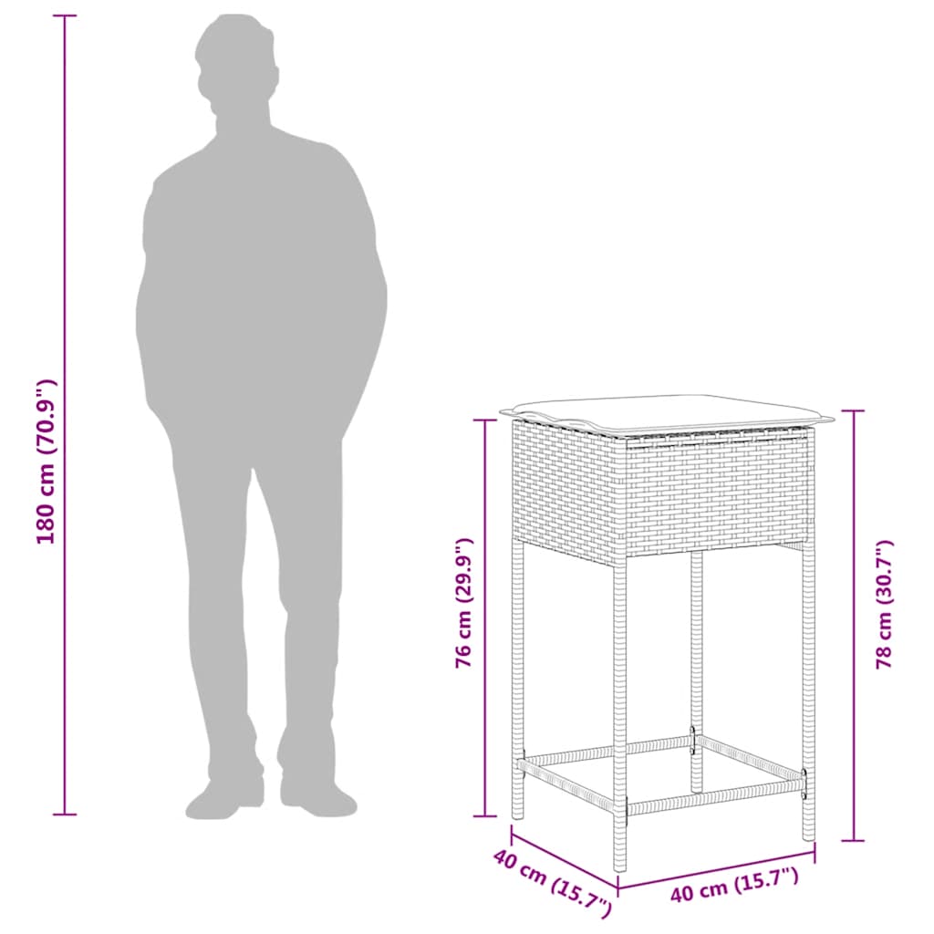 5 részes fekete polyrattan kerti bárszett párnával 9