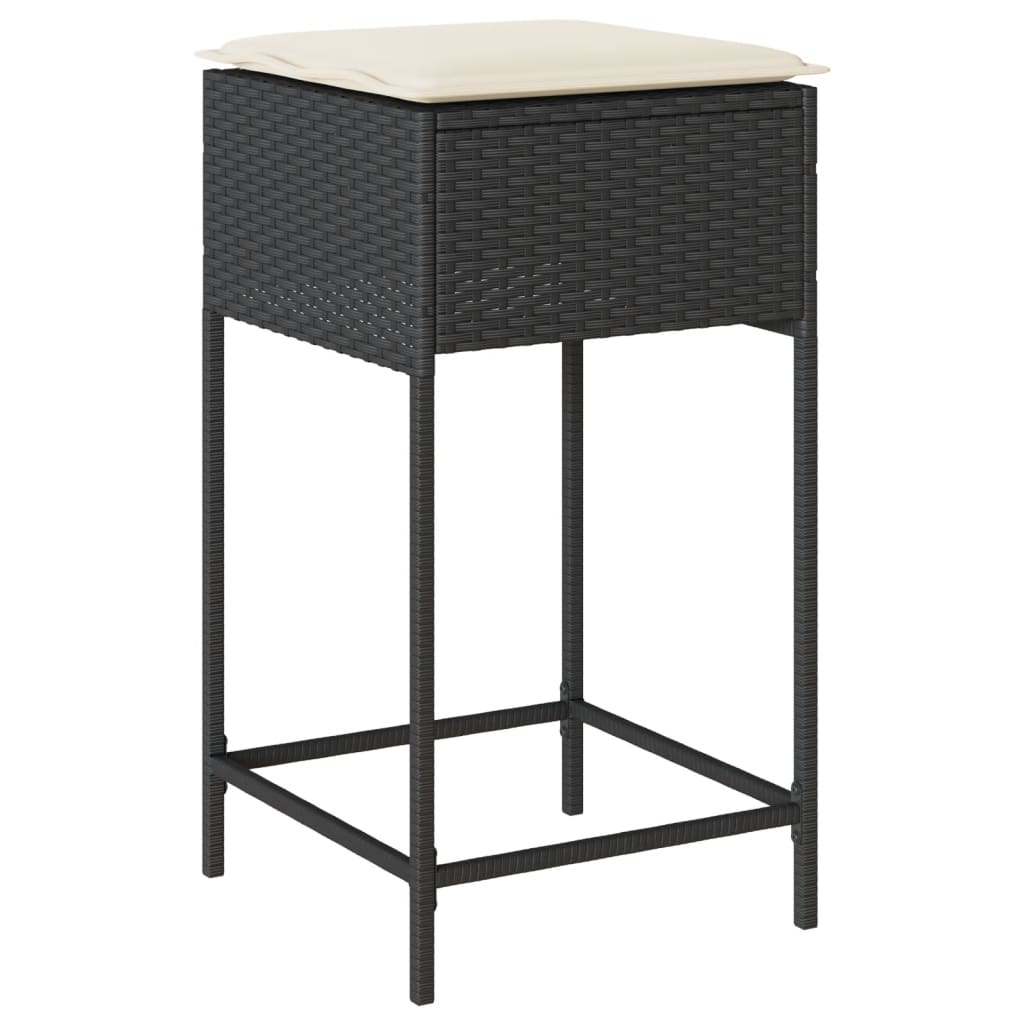 3 részes fekete polyrattan kerti bárszett párnával 4