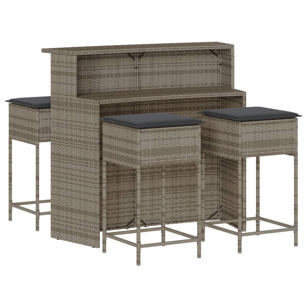5 részes szürke polyrattan kerti bárszett párnákkal 2