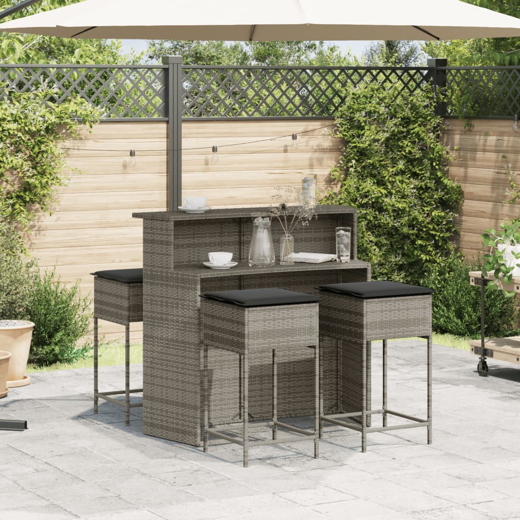 5 részes szürke polyrattan kerti bárszett párnákkal 3