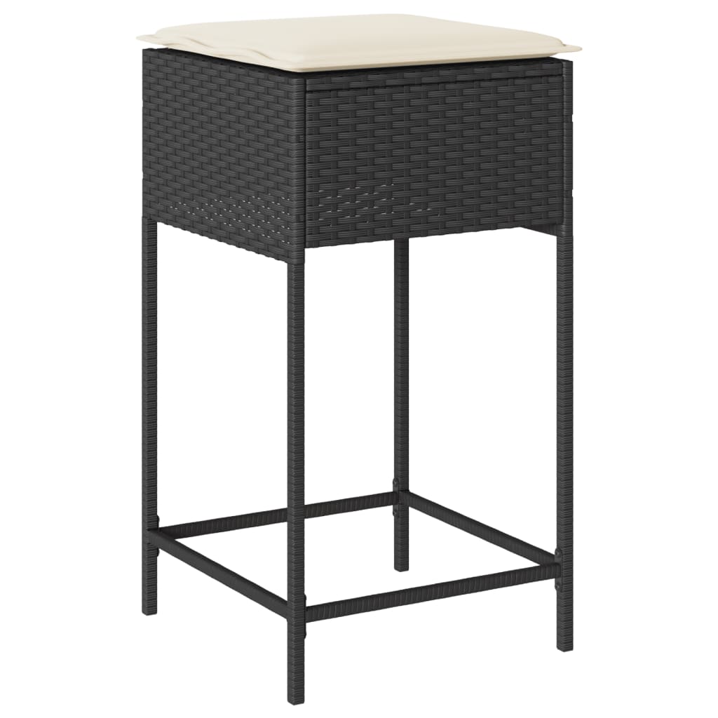 5 részes fekete polyrattan kerti bárszett párnával 4