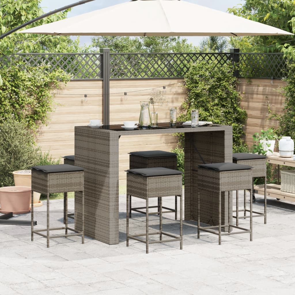 7 részes szürke polyrattan kerti bárszett párnákkal 3