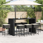 9 részes fekete polyrattan kerti bárszett párnával 3