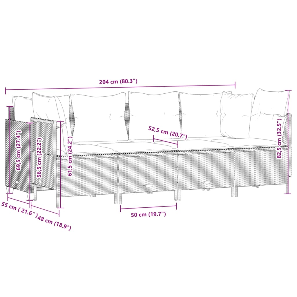 5 részes bézs polyrattan kerti ülőgarnitúra párnákkal 7