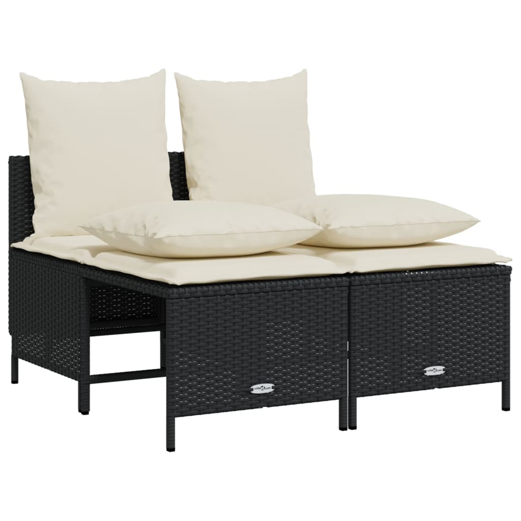 5 részes fekete polyrattan kerti kanapészett párnákkal 4