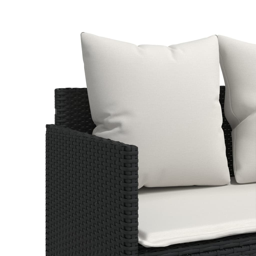 5 részes fekete polyrattan kerti kanapészett párnákkal 6