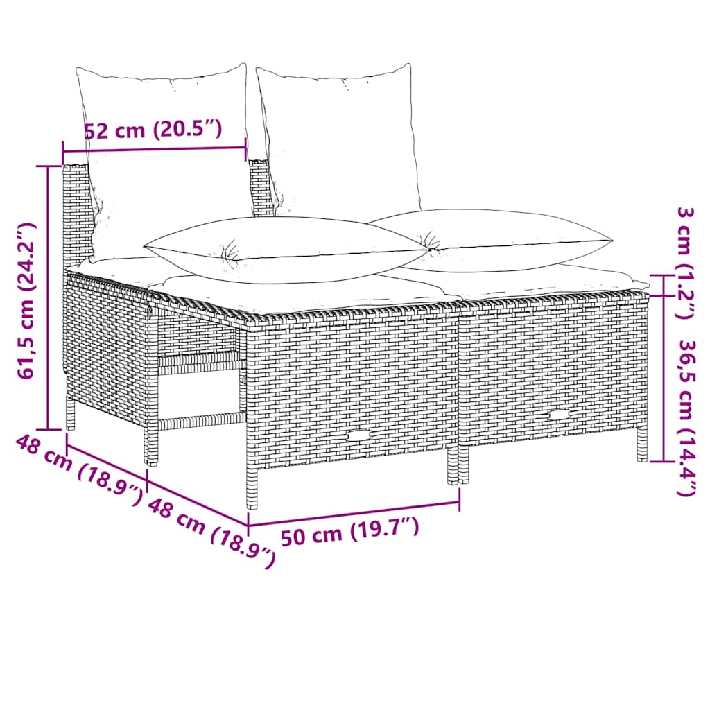 5 részes fekete polyrattan kerti kanapészett párnákkal 9