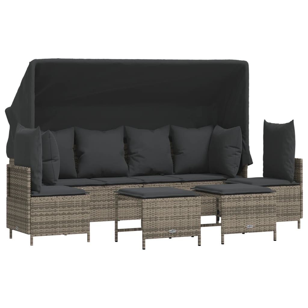 5 részes szürke polyrattan kerti ülőgarnitúra párnákkal 2