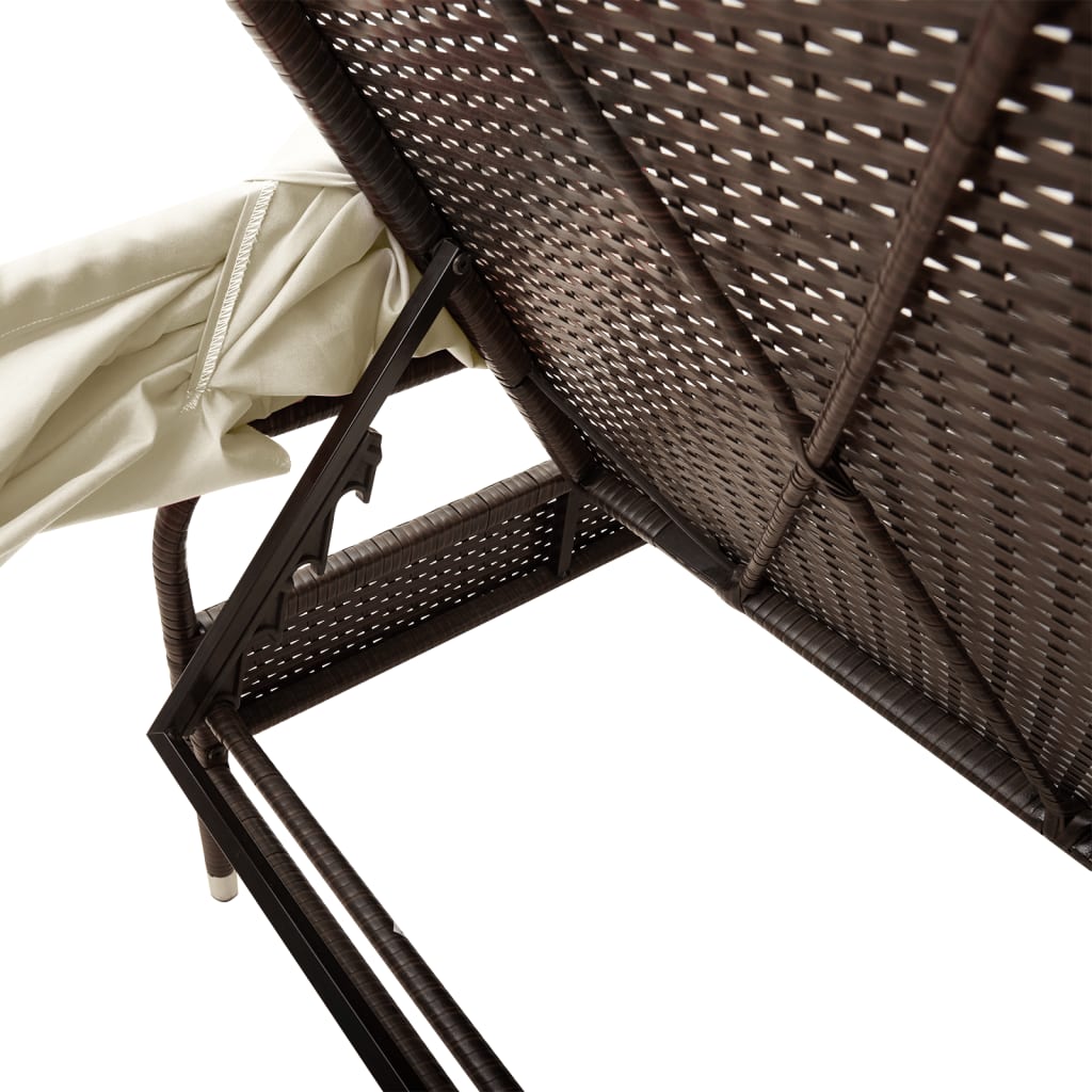 2 db barna polyrattan napozóágy tetővel és asztallal 8