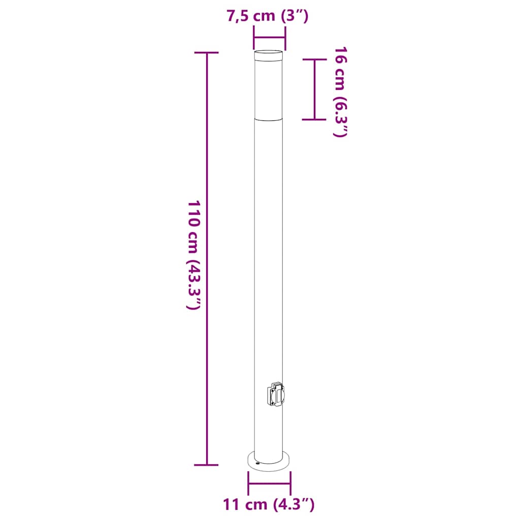 3 db rozsdamentes acélból készült konnektoros oszloplámpa 110 cm IP44 11