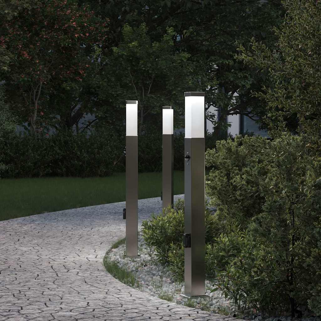 3 db szenzoros 80 cm rozsdamentes acél IP44-es oszloplámpa érzékelővel és aljzattal