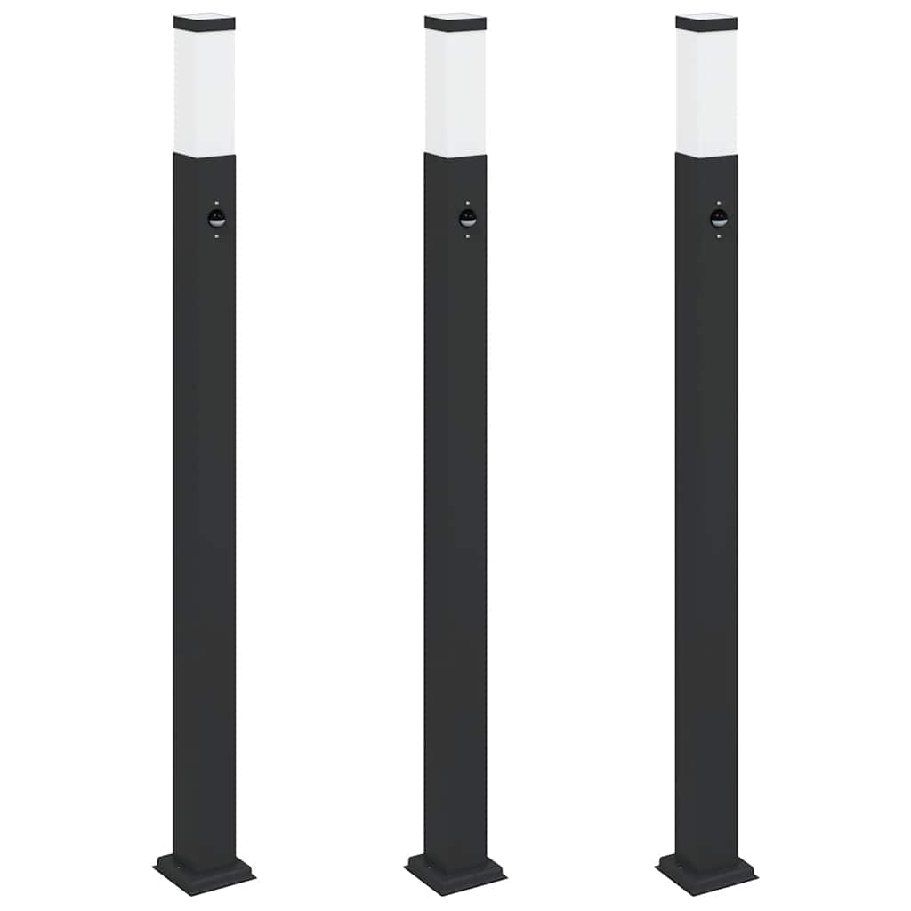 3 db szenzoros oszloplámpa 110 cm fekete IP44 2