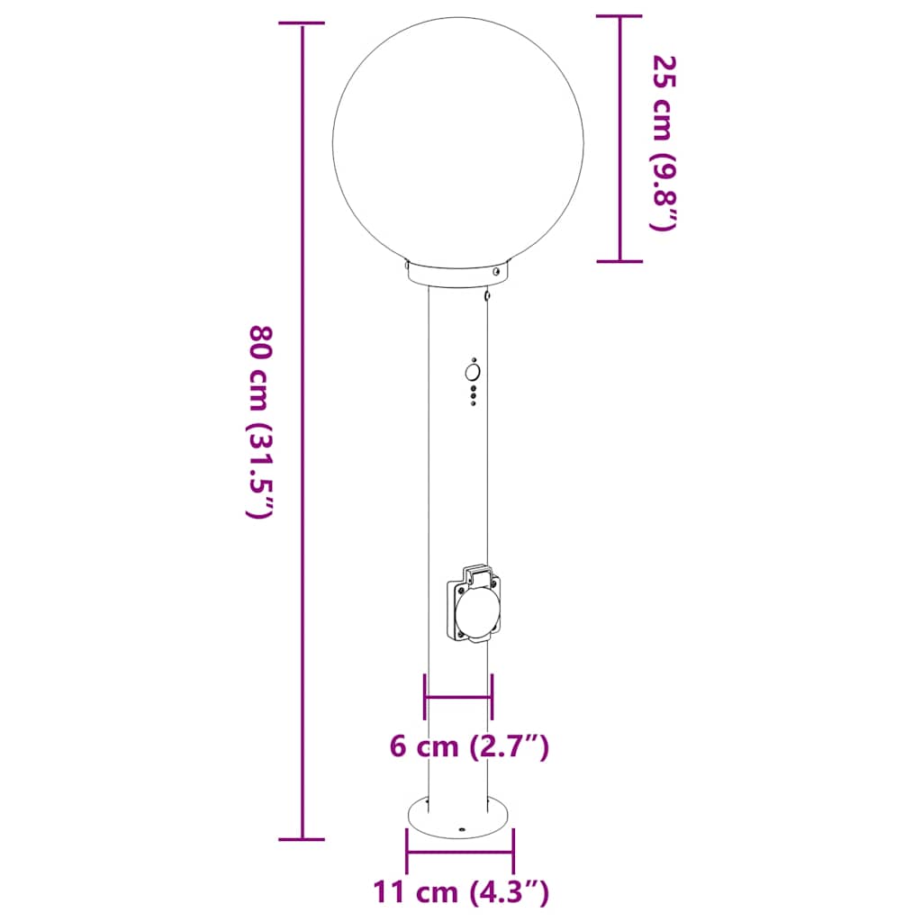 Érzékelős konnektoros oszloplámpa 80 cm rozsdamentes acél IP44 12