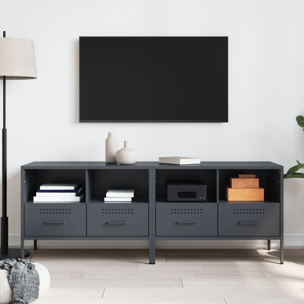 2 db antracitszürke acél TV-szekrény 68 x 39 x 50,5 cm 3