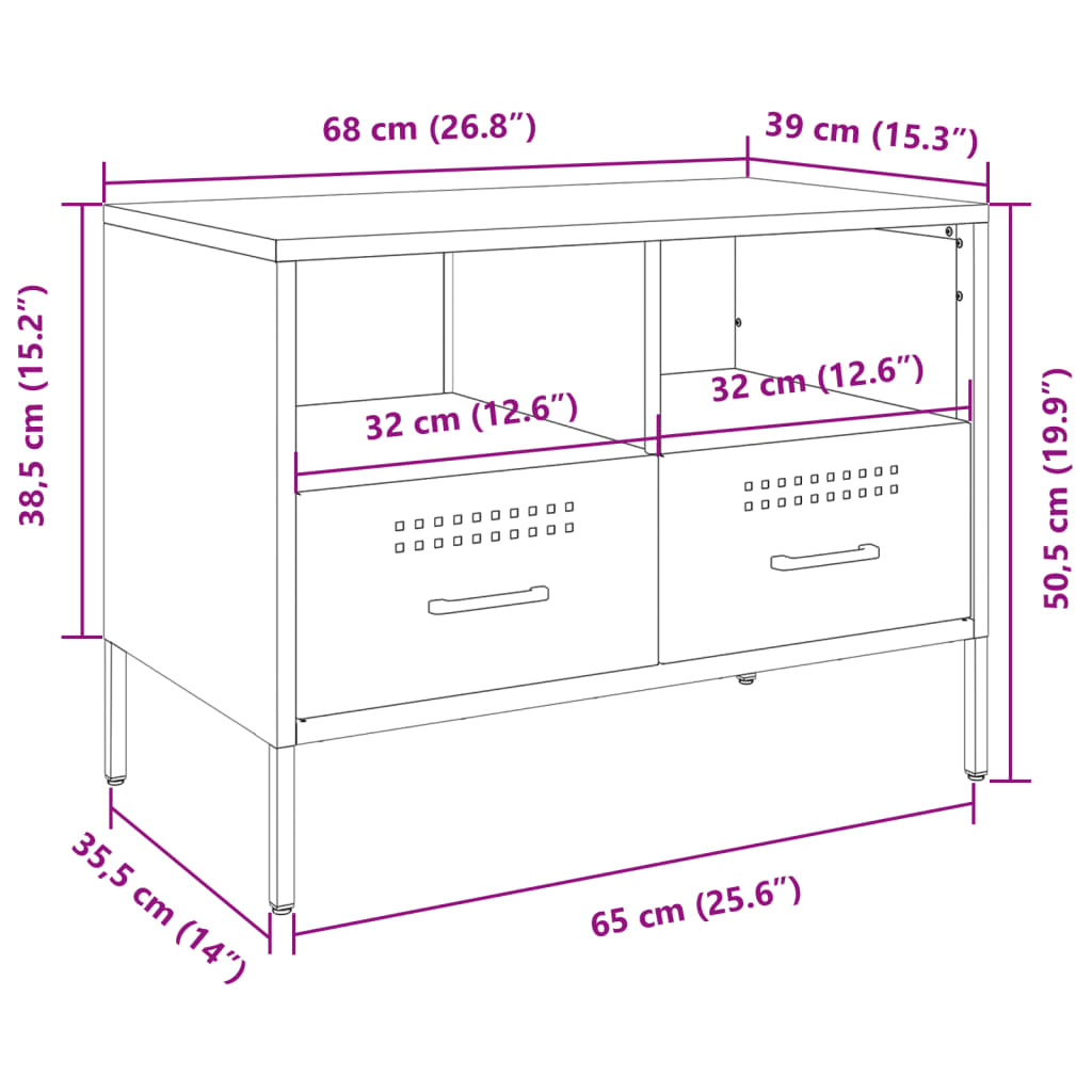 2 db fehér acél TV-szekrény 68 x 39 x 50,5 cm 14