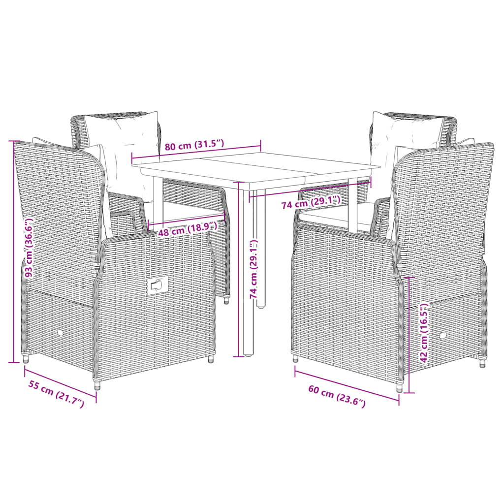5 részes szürke polyrattan kerti étkezőgarnitúra párnával 8