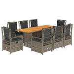 9 részes szürke polyrattan kerti étkezőgarnitúra párnával 2
