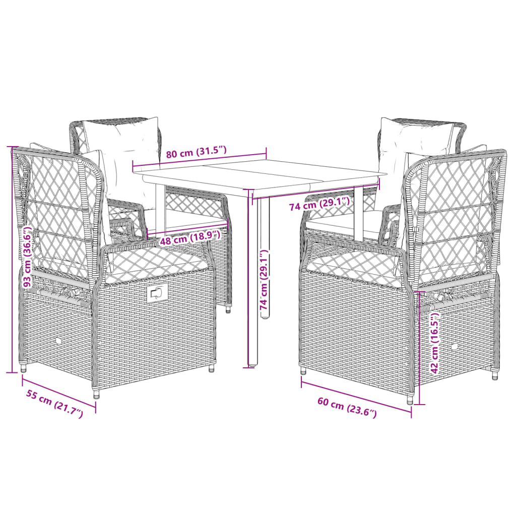 5 részes bézs polyrattan kerti étkezőgarnitúra párnákkal 8