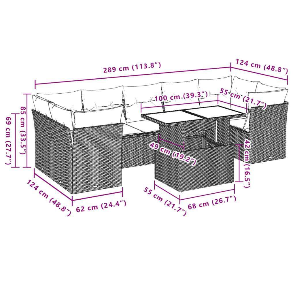 8 db barna polyrattan kerti kanapégarnitúra párnákkal 9