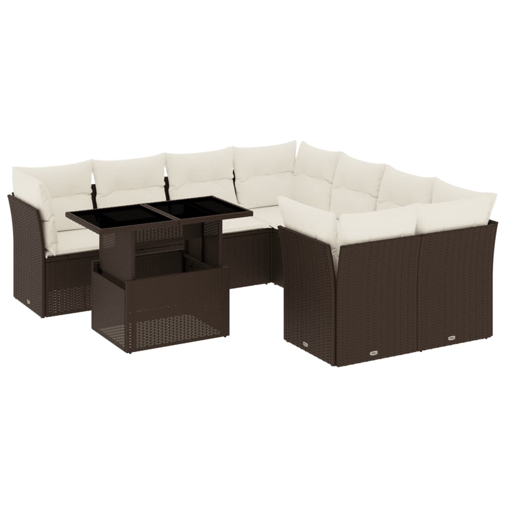 9 részes barna polyrattan kerti ülőgarnitúra párnákkal 2
