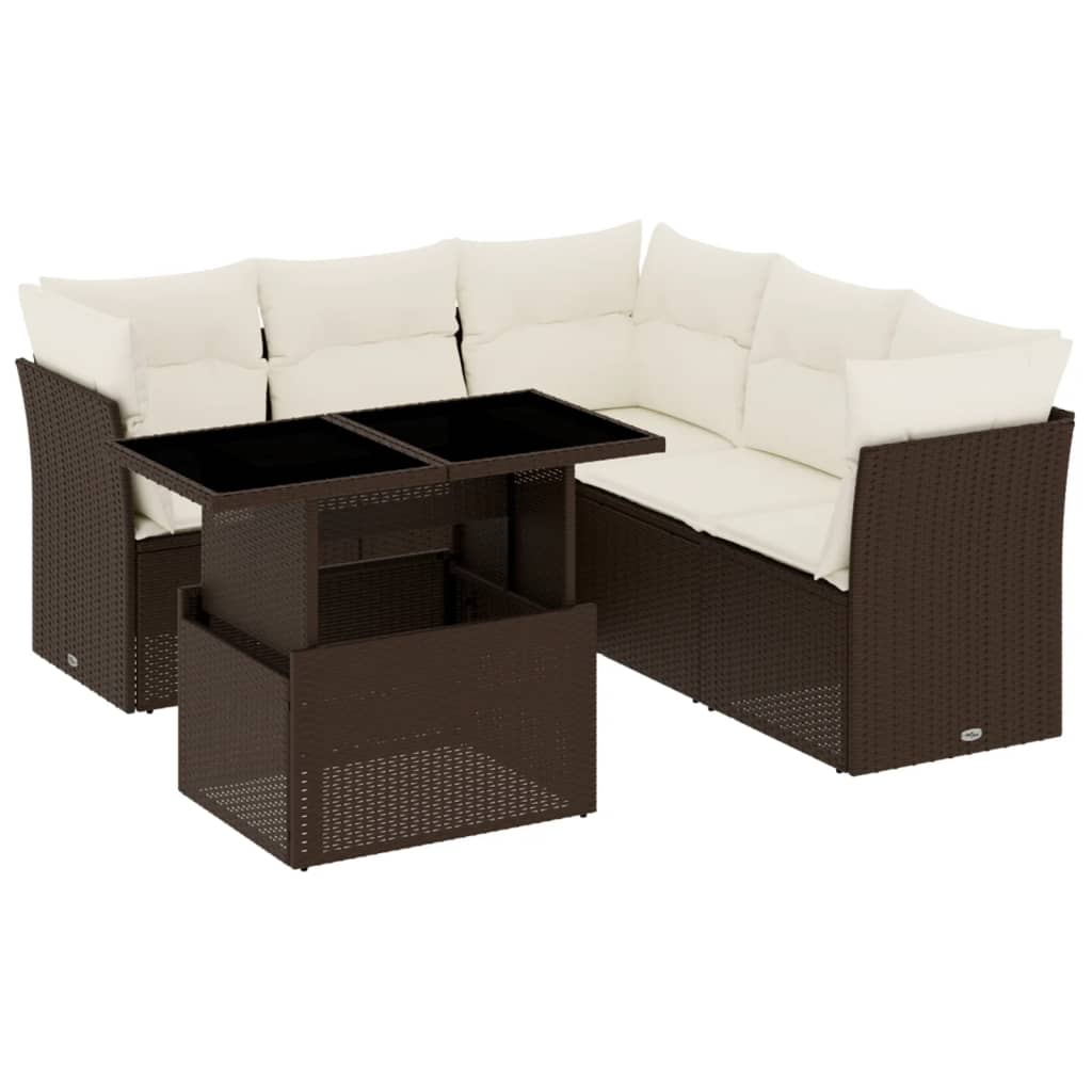 6 részes barna polyrattan kerti ülőgarnitúra párnával 2