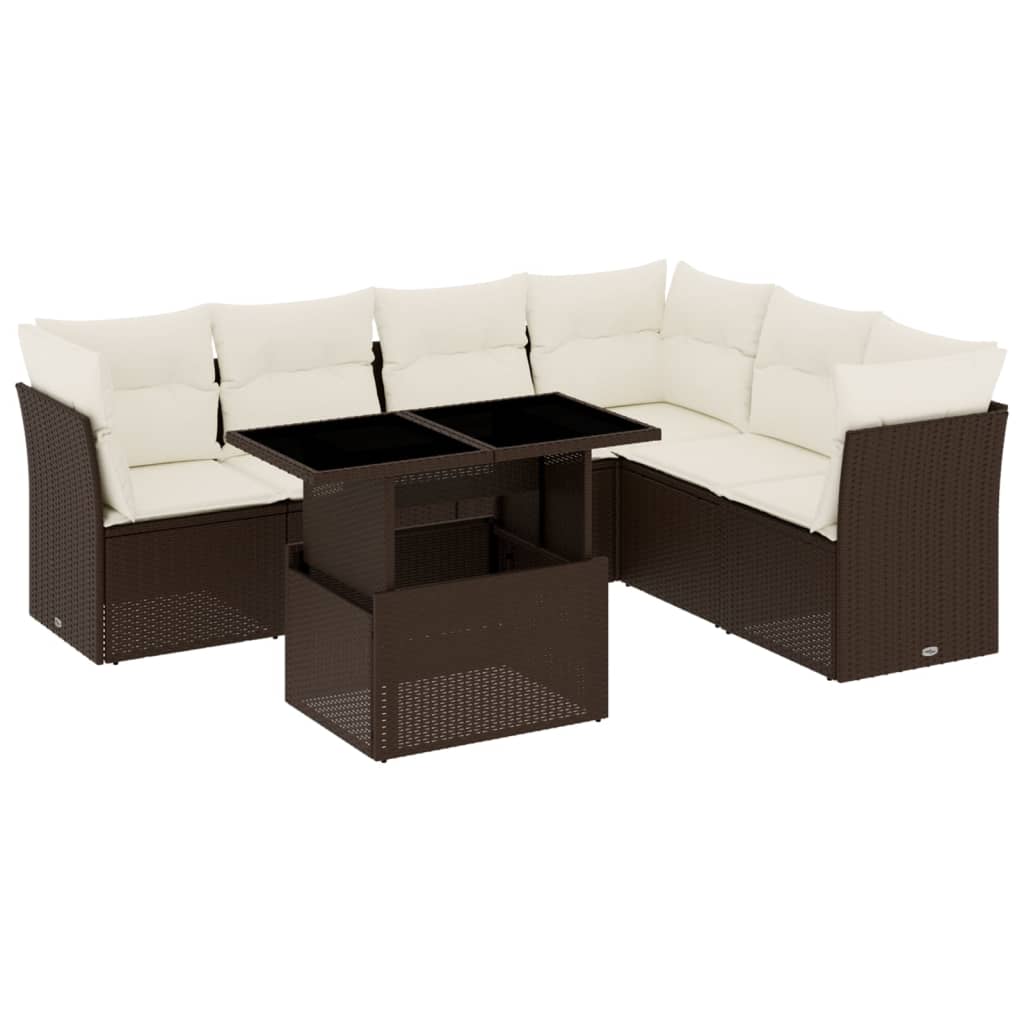 7 részes barna polyrattan kerti ülőgarnitúra párnákkal 2