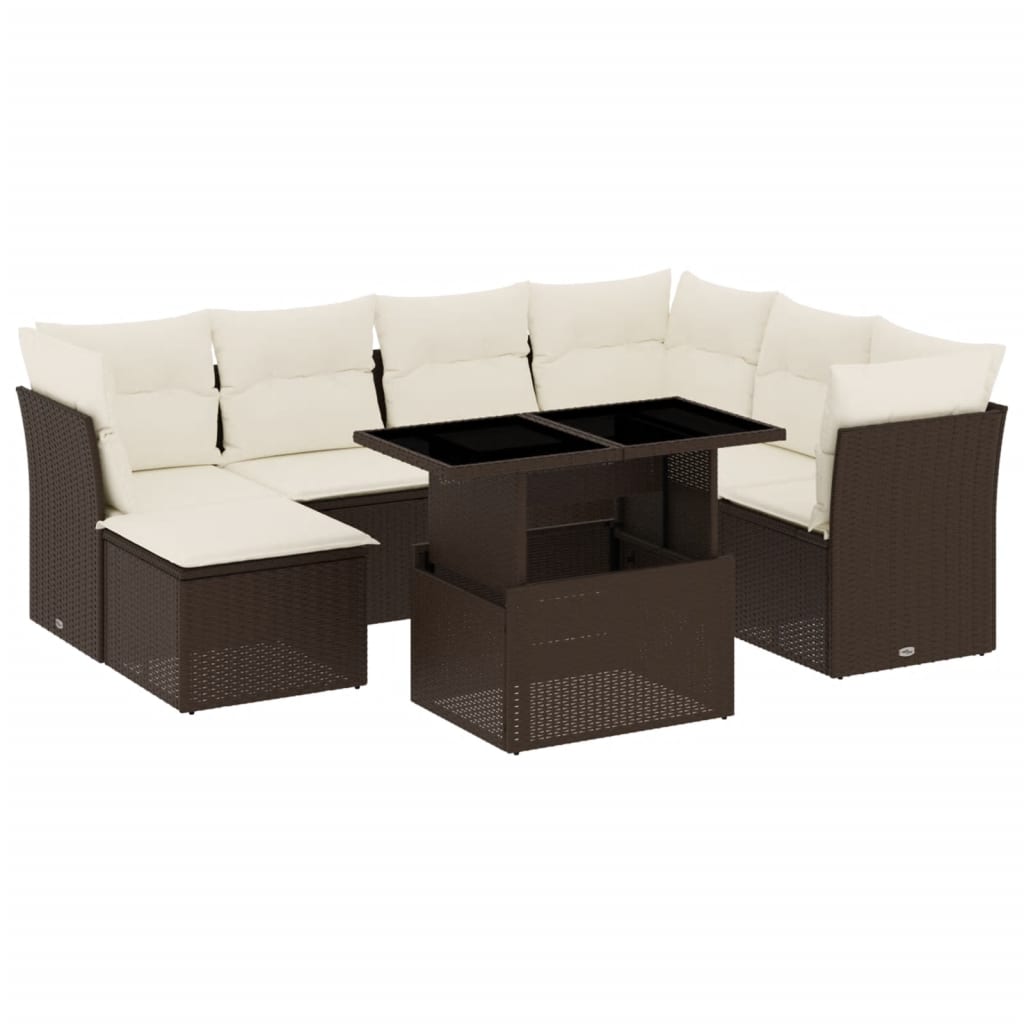 8 részes barna polyrattan kerti ülőgarnitúra párnákkal 2