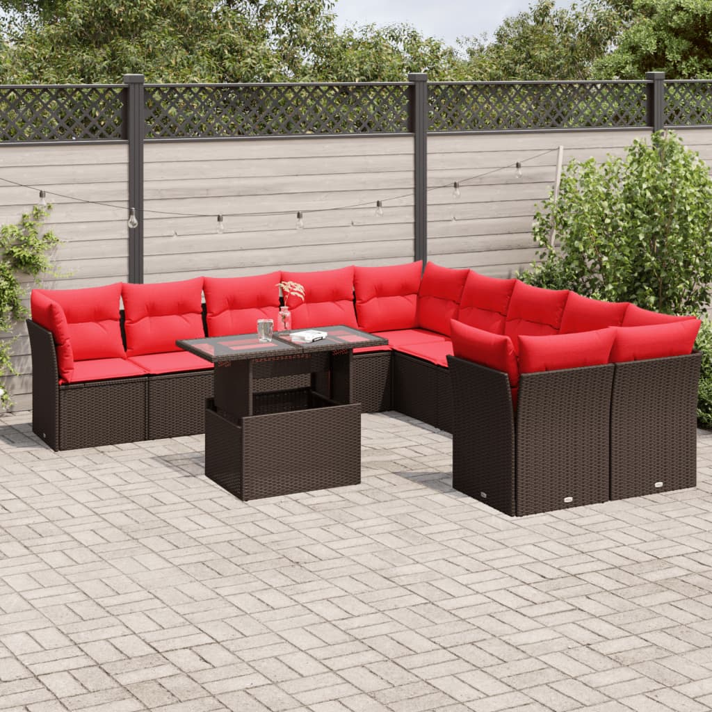 11 db barna polyrattan kerti kanapégarnitúra párnákkal