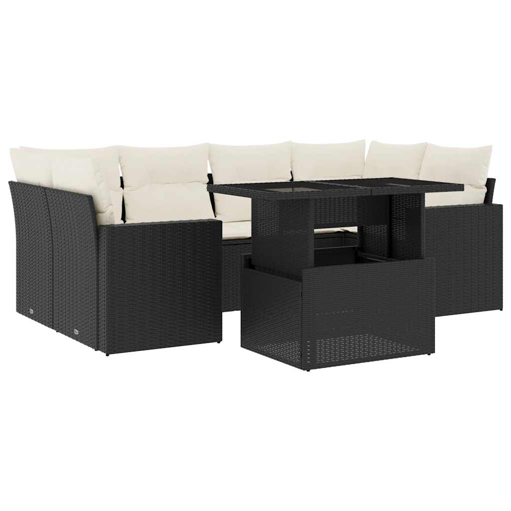 7 részes fekete polyrattan kerti ülőgarnitúra párnával 2
