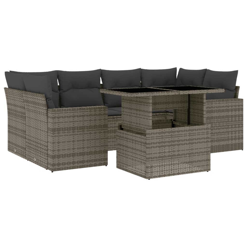 7 részes szürke polyrattan kerti ülőgarnitúra párnákkal 2
