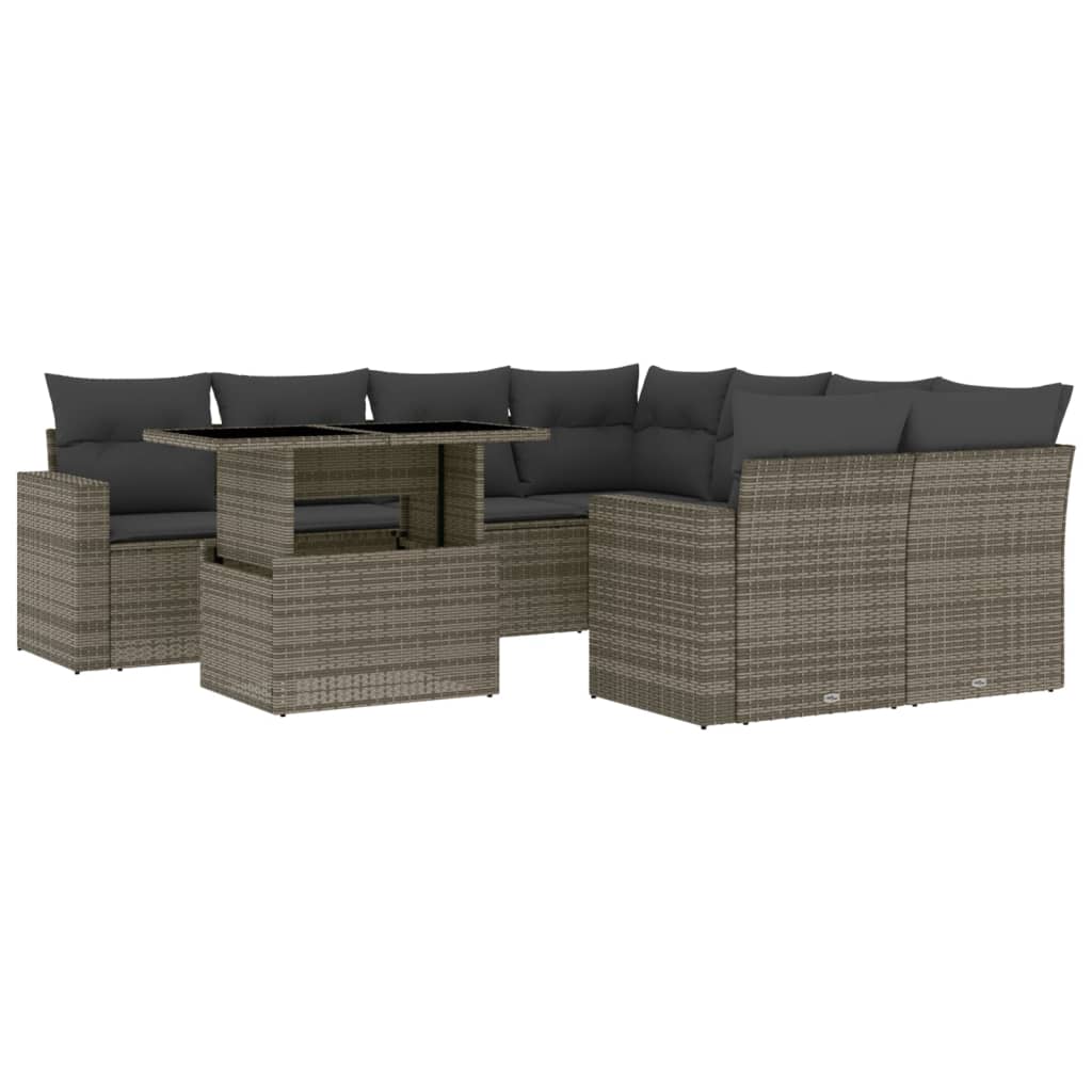 9 részes szürke polyrattan kerti ülőgarnitúra párnákkal 2