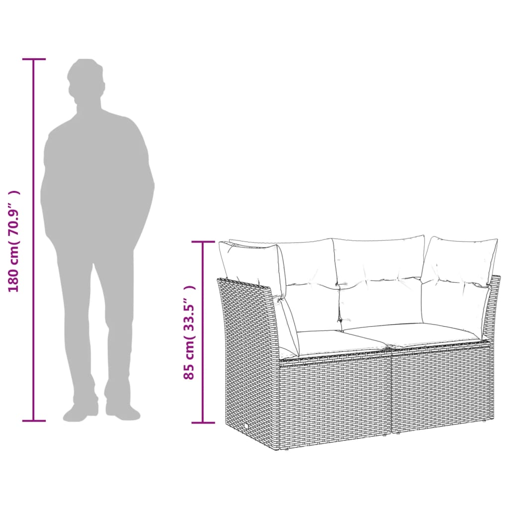 9 részes szürke polyrattan kerti ülőgarnitúra párnákkal 12