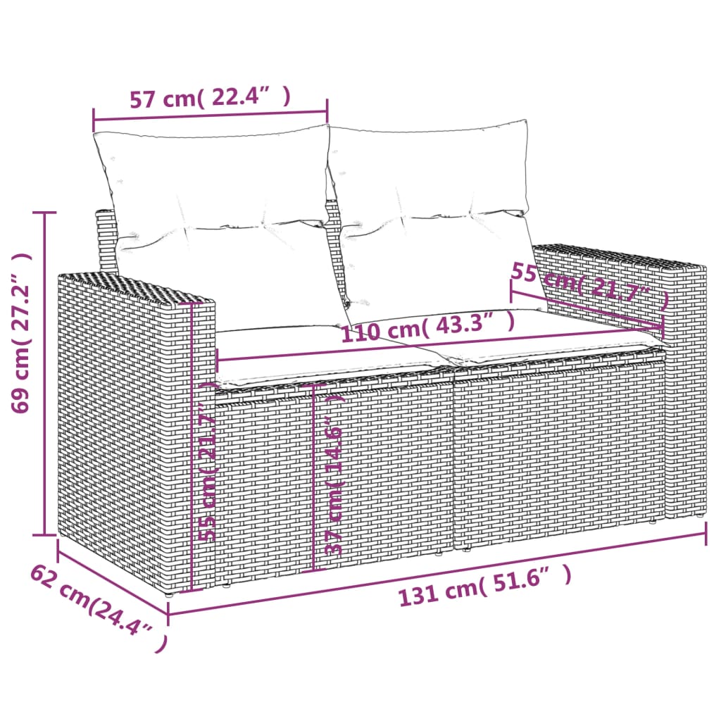 9 részes szürke polyrattan kerti ülőgarnitúra párnákkal 11