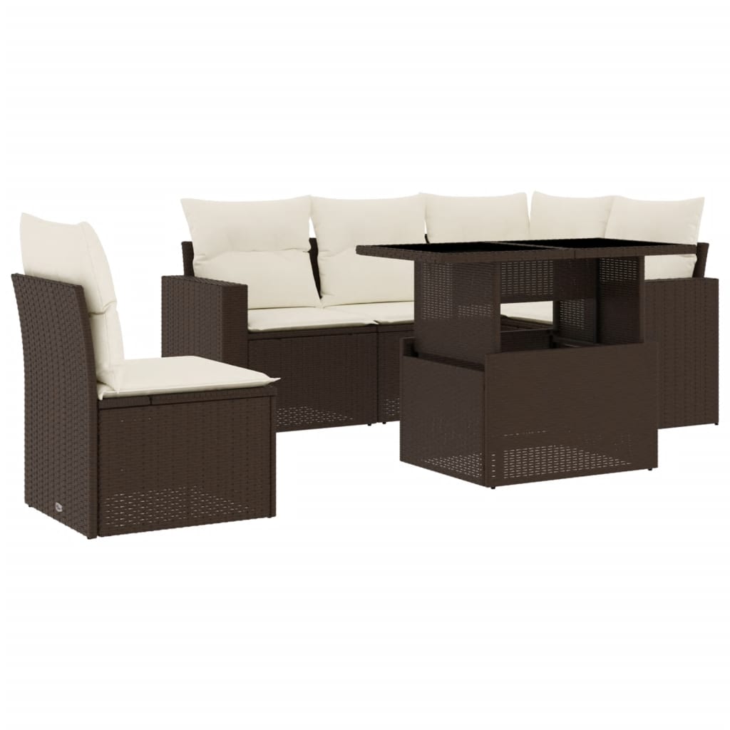 6 részes barna polyrattan kerti ülőgarnitúra párnával 2