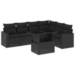 7 részes fekete polyrattan kerti ülőgarnitúra párnával 2
