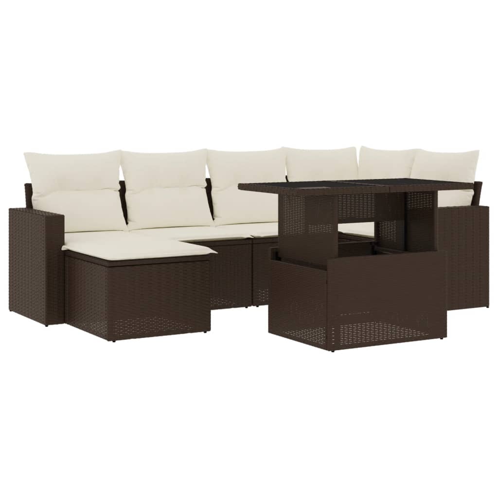 7 részes barna polyrattan kerti ülőgarnitúra párnákkal 2
