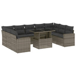 10 részes szürke polyrattan kerti ülőgarnitúra párnákkal 2