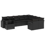 10 részes fekete polyrattan kerti ülőgarnitúra párnákkal 2