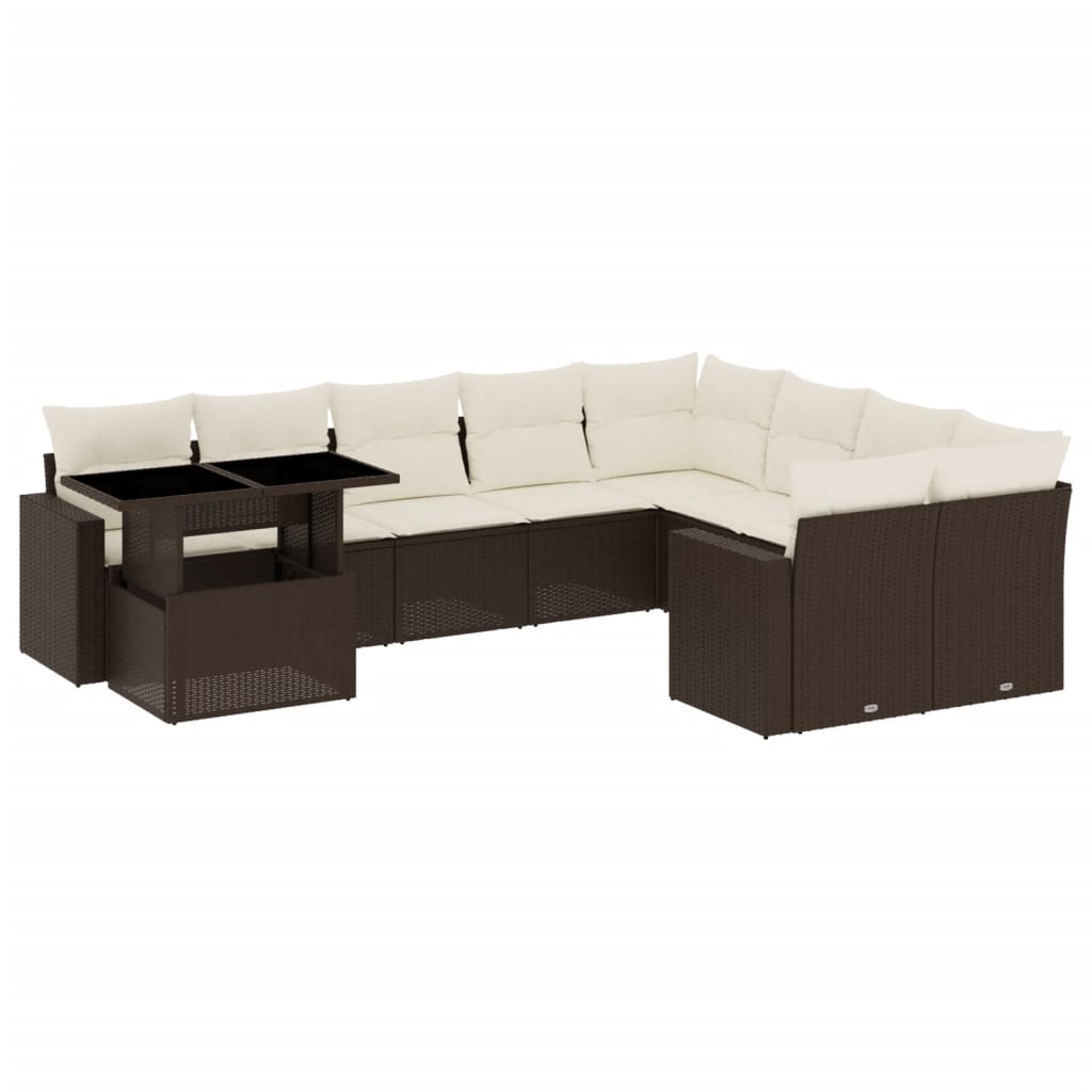 10 részes barna polyrattan kerti ülőgarnitúra párnákkal 2