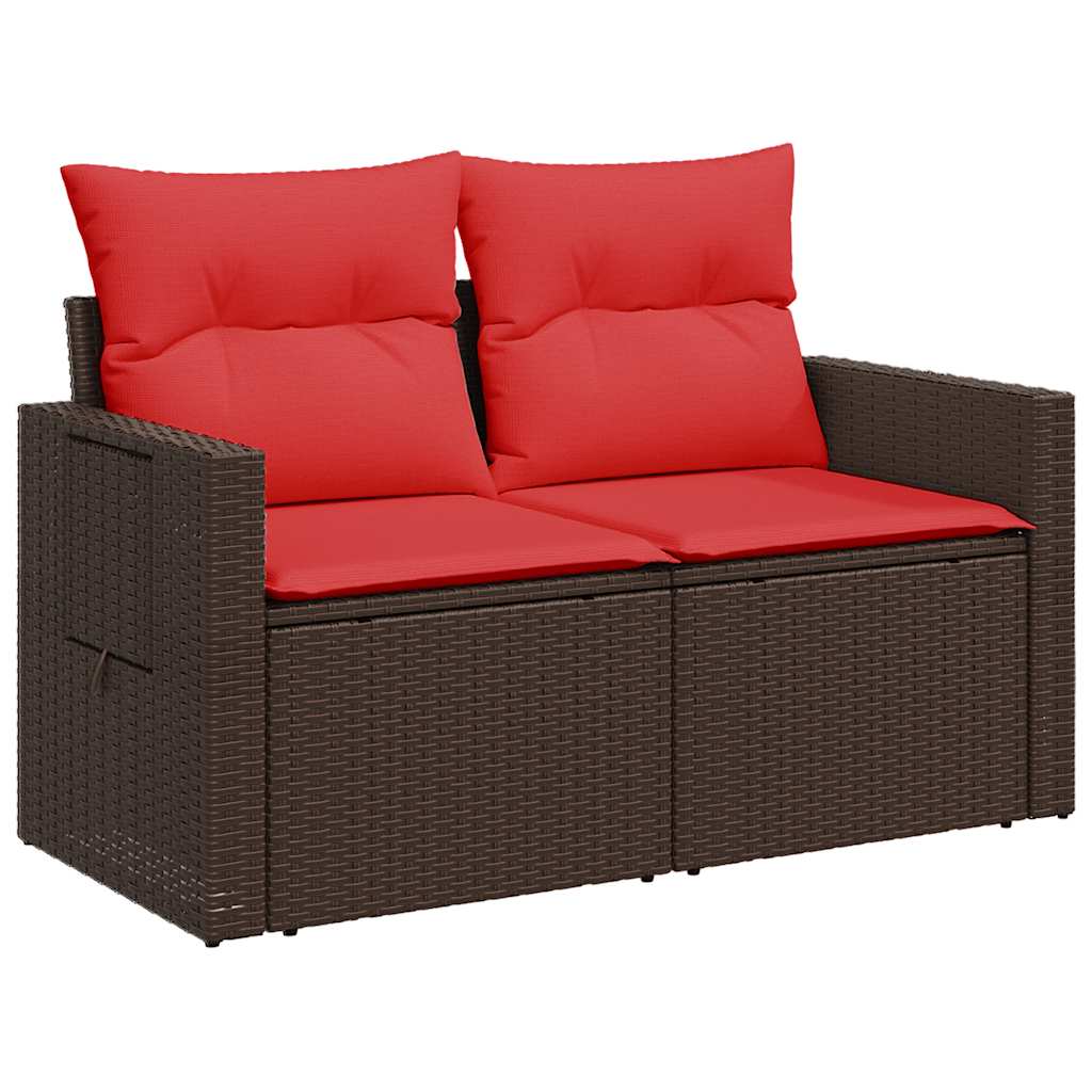 11 db barna polyrattan kerti kanapégarnitúra párnákkal 4