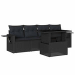 5 részes fekete polyrattan kerti kanapészett párnákkal 2