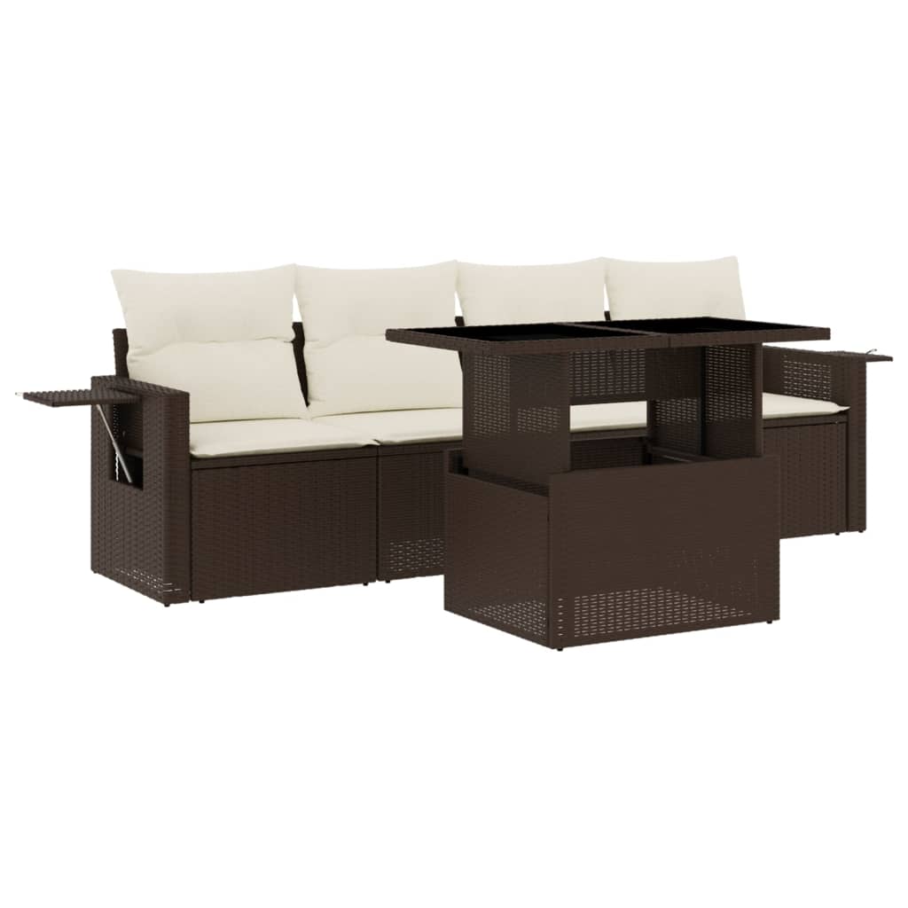 5 részes barna polyrattan kerti ülőgarnitúra párnával 2