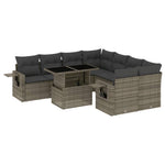 9 részes szürke polyrattan kerti ülőgarnitúra párnákkal 2